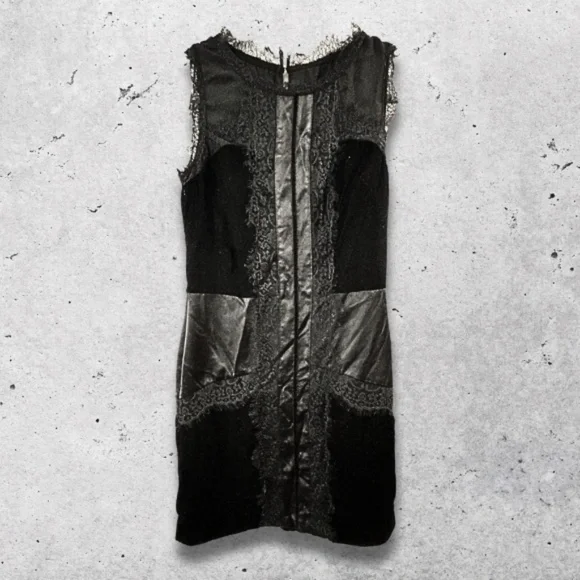 White House Black Market Sleeveless Dress Fitted Velvet Panel Lace Black/Gray W - Picture 3 of 14